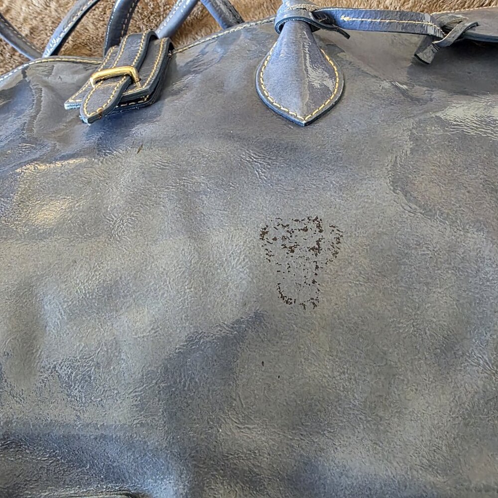 Dooney & Bourke Cindy Patent Leather Tote Bag Blue Large Shoulder Purse - Picture 4 of 16